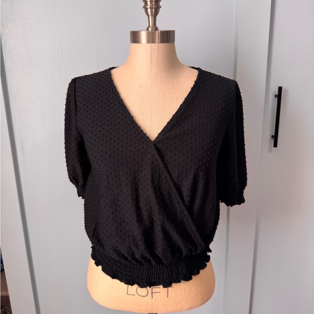Madewell Black Textured Wrap Blouse